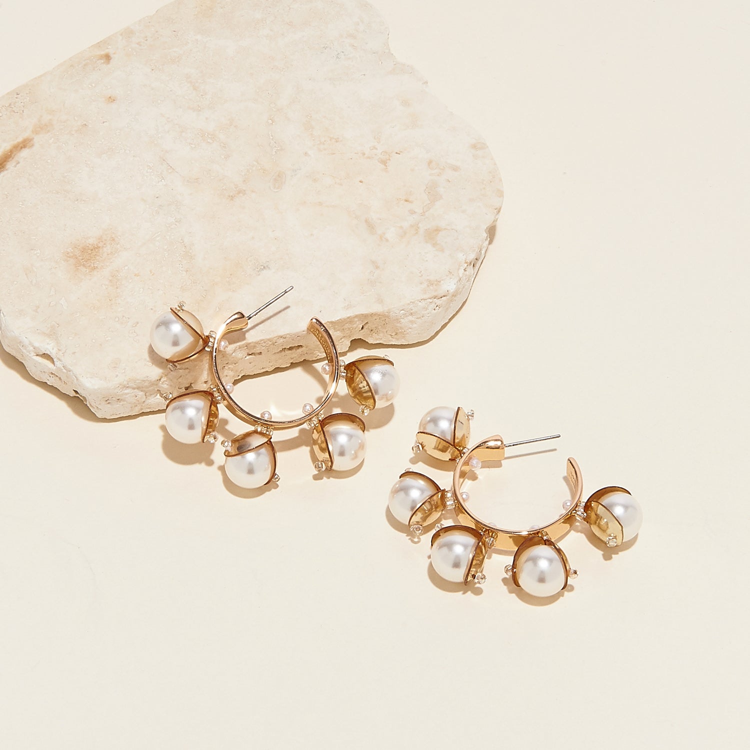 Mini Delfina Pearl Hoop Earrings Blush by Mignonne Gavigan