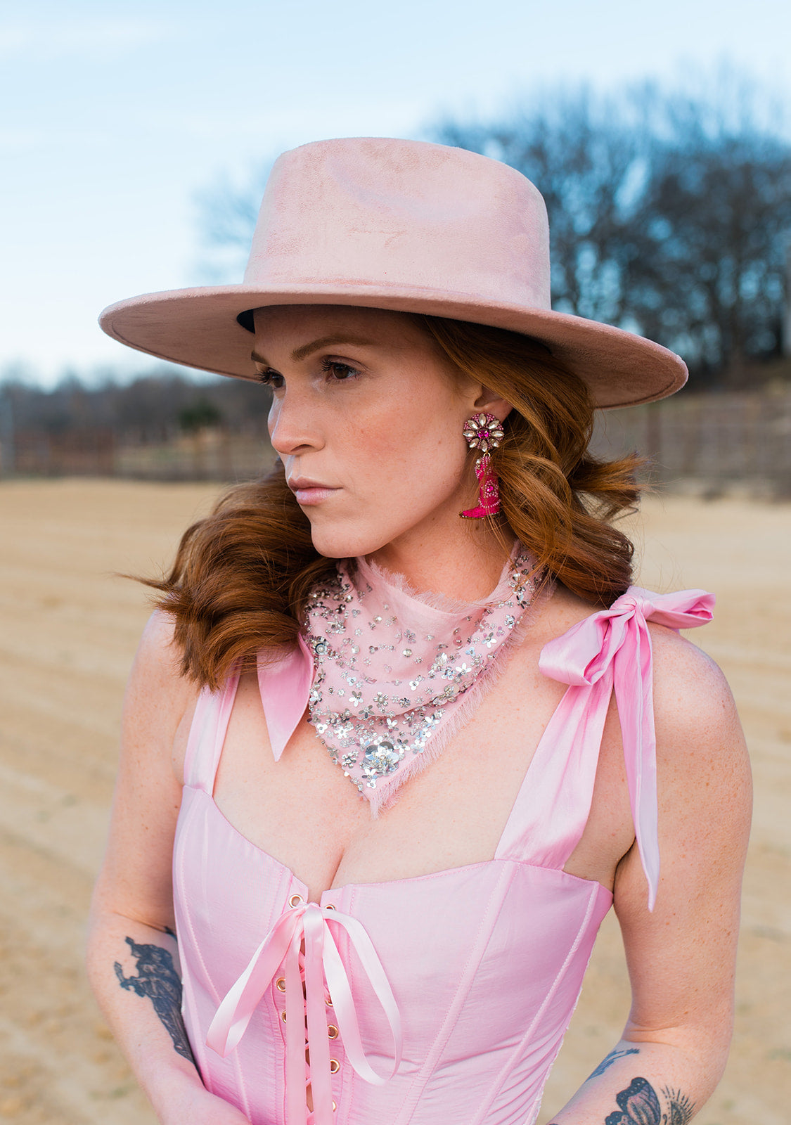 Exclusive Disco Cowgirl Drop Earrings - Barbie Pink by Mignonne Gavigan