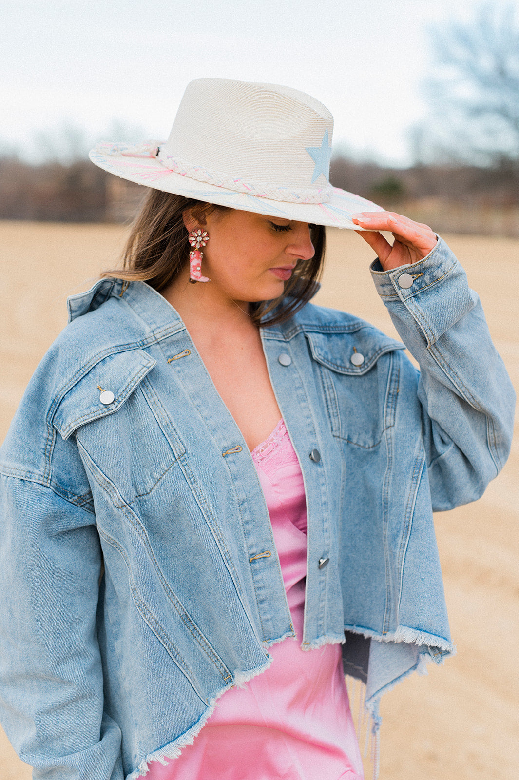 Exclusive Disco Cowgirl Drop Earrings- Blush Pink by Mignonne Gavigan
