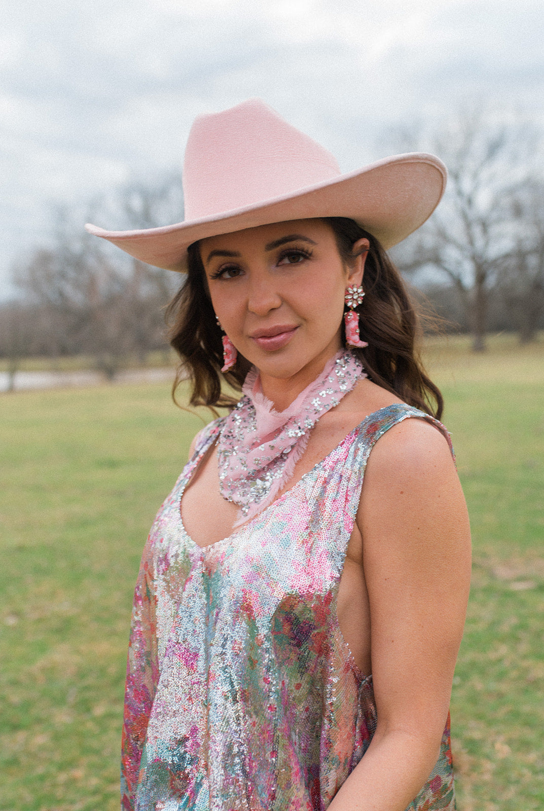 Exclusive Disco Cowgirl Drop Earrings- Blush Pink by Mignonne Gavigan