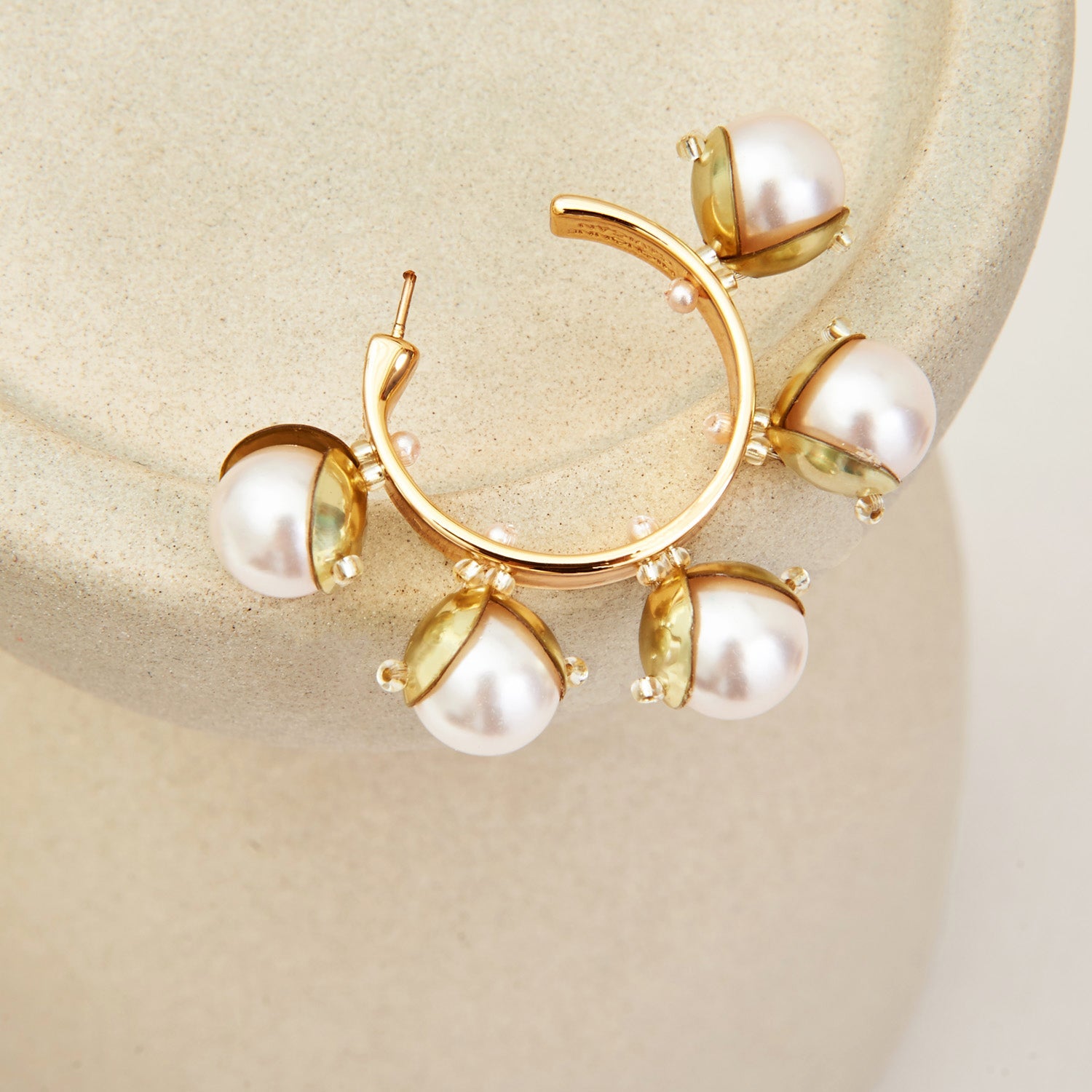 Mini Delfina Pearl Hoop Earrings Blush by Mignonne Gavigan