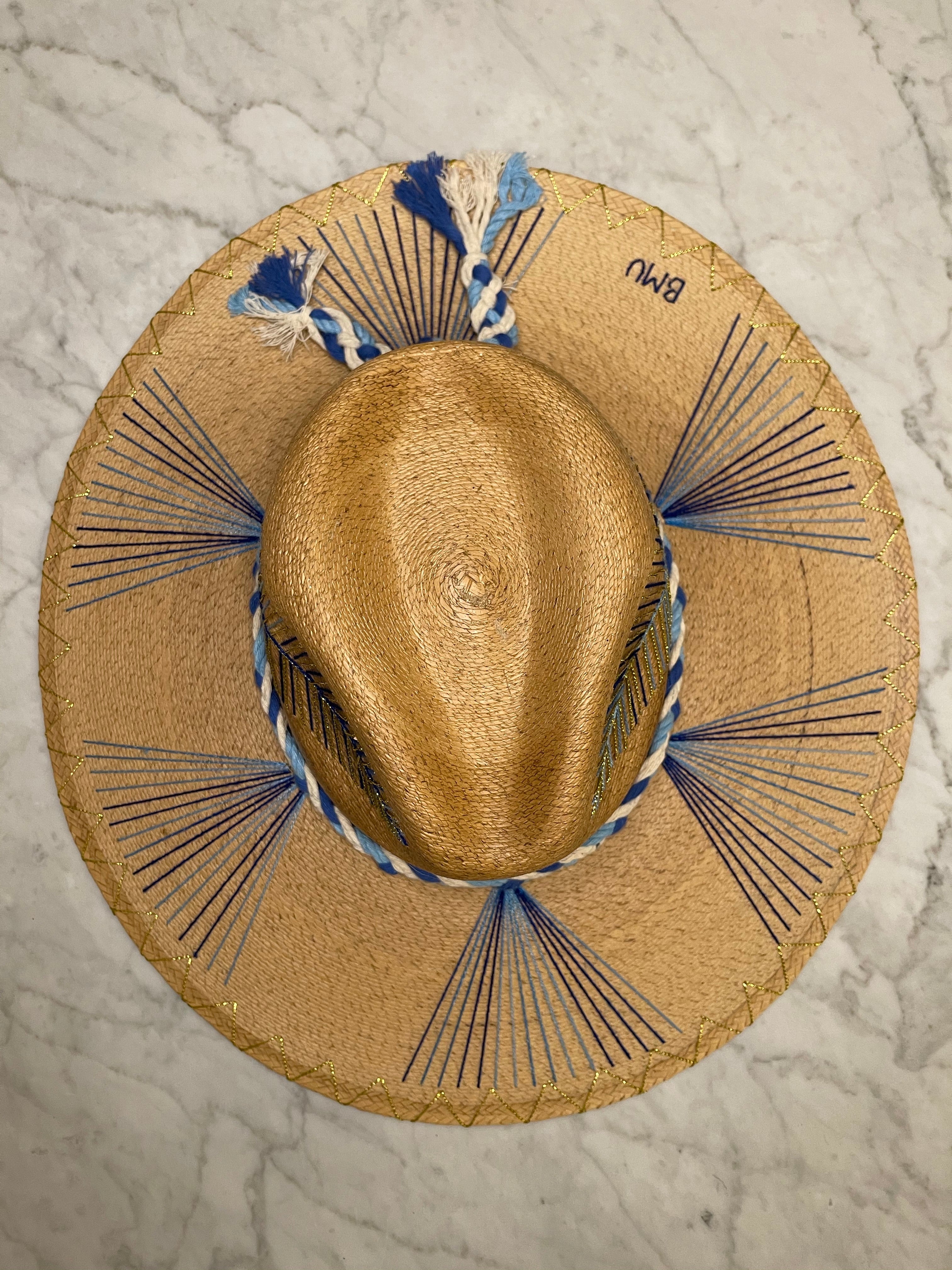 Blue Feather Palm Hat | Handmade Statement Hat by Corazon Playero